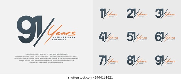 anniversary logotype vector design with slash and orange handwriting black color for special day