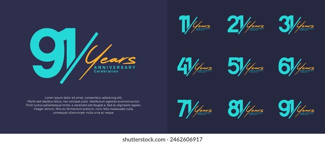 anniversary logotype vector design with slash and orange handwriting blue color for special day