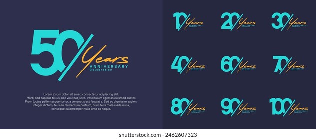 anniversary logotype vector design with slash and orange handwriting blue color for special day