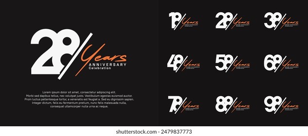 diseño de Vector de logotipo de aniversario con barra oblicua y naranja escritura a mano color blanco para un día especial