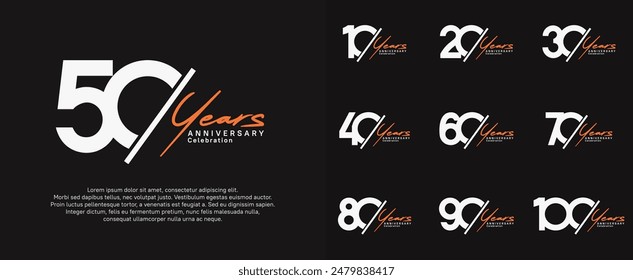 diseño de Vector de logotipo de aniversario con barra oblicua y naranja escritura a mano color blanco para un día especial