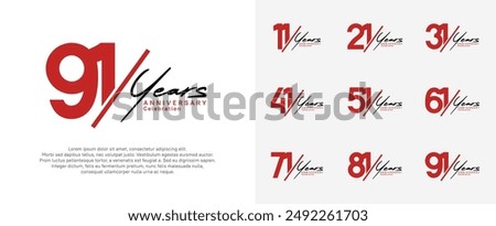 anniversary logotype vector design with slash and black handwriting red color for special day