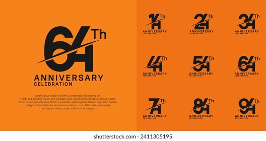 anniversary logotype vector set with black color and slash for celebration day