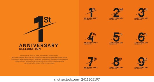 anniversary logotype vector set with black color and slash for celebration day