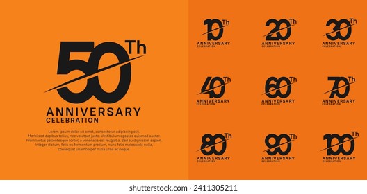anniversary logotype vector set with black color and slash for celebration day