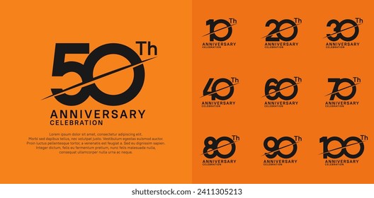 conjunto de vector de logotipo de aniversario con color negro y barra diagonal para el día de celebración