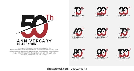 anniversary logotype vector set with black and red color and slash for celebration day