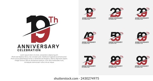 vector de logotipo de aniversario establecido con color negro y rojo y barra para el día de la celebración