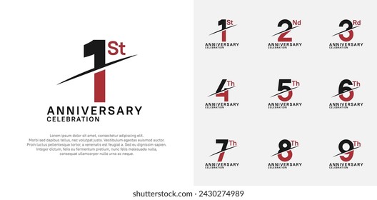 anniversary logotype vector set with black and red color and slash for celebration day