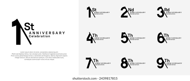 anniversary logotype vector set. black color with slash for celebration day