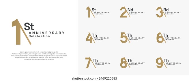 anniversary logotype vector set. black and gold color with slash for celebration day