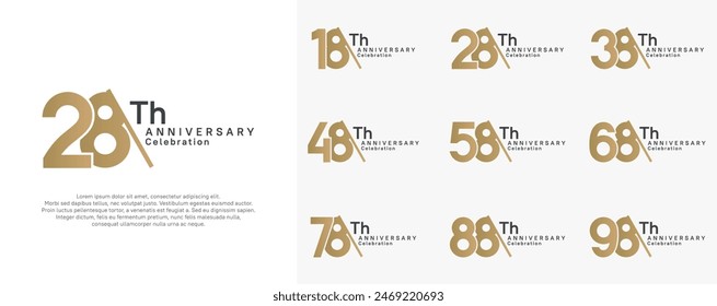 anniversary logotype vector set. black and gold color with slash for celebration day