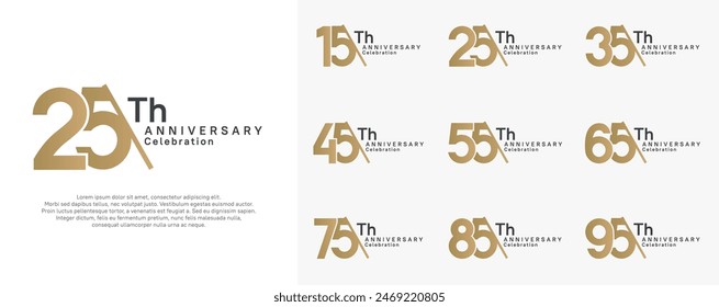 anniversary logotype vector set. black and gold color with slash for celebration day