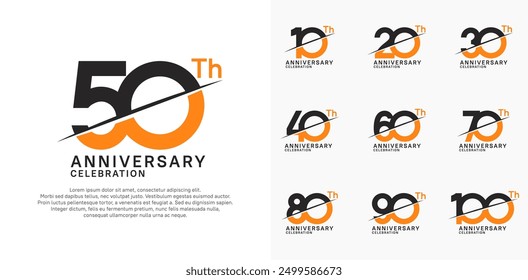 anniversary logotype vector set with black and orange color and slash for celebration day