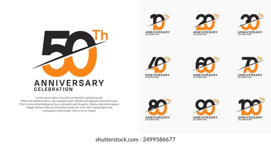 Conjunto de Vector de logotipo de aniversario con color negro y naranja y barra para el día de la celebración