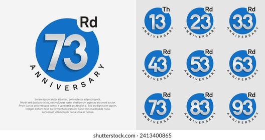 anniversary logotype vector set with blue color circle and silver number can be use for celebration moment