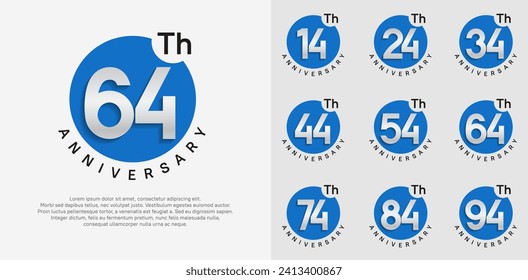 anniversary logotype vector set with blue color circle and silver number can be use for celebration moment