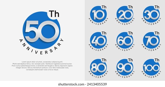 anniversary logotype vector set with blue color circle and silver number can be use for celebration moment