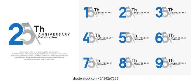 anniversary logotype vector set. blue and silver color with slash for celebration day