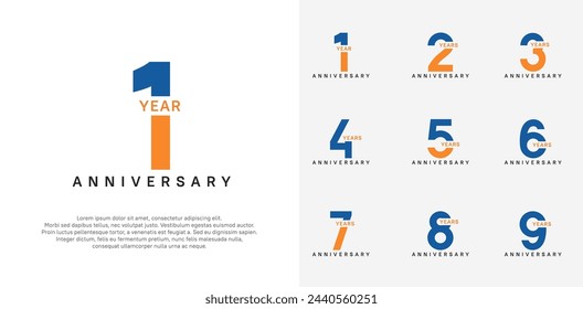 anniversary logotype vector set with blue and orange color for special celebration day