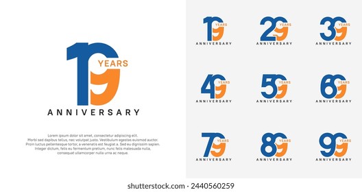vector de logotipo de aniversario establecido con color azul y naranja para el día de celebración especial