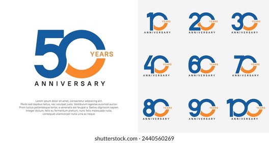 anniversary logotype vector set with blue and orange color for special celebration day