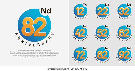 anniversary logotype vector set with blue color circle and orange number can be use for celebration moment