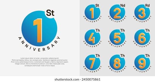 anniversary logotype vector set with blue color circle and orange number can be use for celebration moment