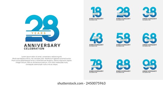 anniversary logotype vector set with blue color for special celebration