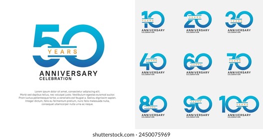 anniversary logotype vector set with blue color for special celebration