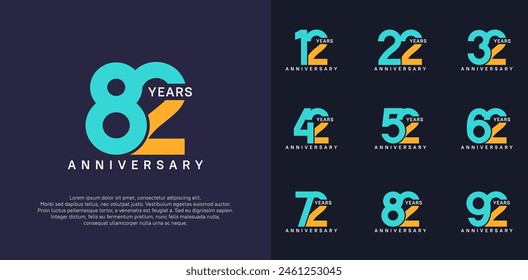 anniversary logotype vector set with blue and yellow color for special celebration day