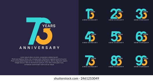 anniversary logotype vector set with blue and yellow color for special celebration day
