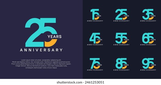 anniversary logotype vector set with blue and yellow color for special celebration day