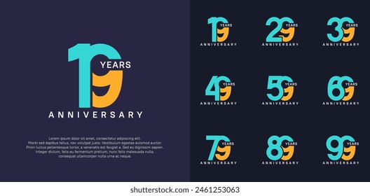 anniversary logotype vector set with blue and yellow color for special celebration day