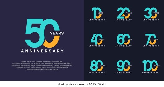 anniversary logotype vector set with blue and yellow color for special celebration day