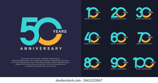 conjunto de Vector de logotipo de aniversario con color azul y amarillo para el día de la celebración especial