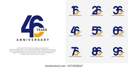 conjunto de Vector de logotipo de aniversario con color azul y naranja para el día de la celebración especial
