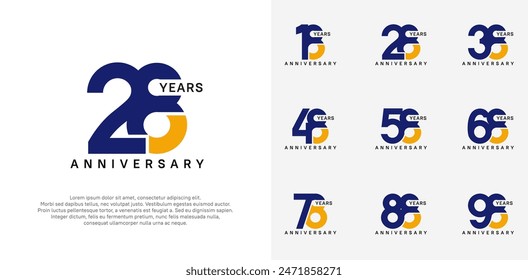 anniversary logotype vector set with blue and orange color for special celebration day