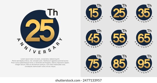 anniversary logotype vector set with blue color circle and gold number can be use for celebration moment