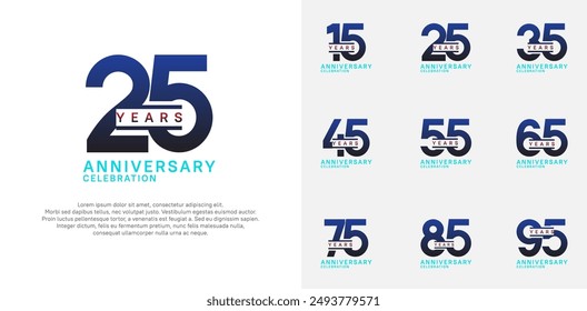 anniversary logotype vector set with blue color for special celebration