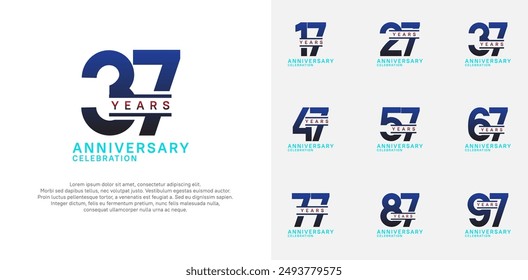 Logotipo de aniversario conjunto de Vector con color azul para la celebración especial