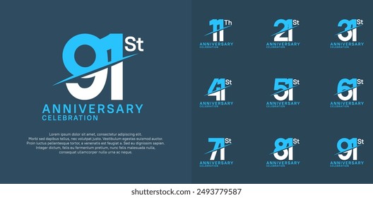 anniversary logotype vector set with blue and white color and slash for celebration day