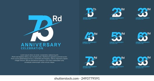 anniversary logotype vector set with blue and white color and slash for celebration day