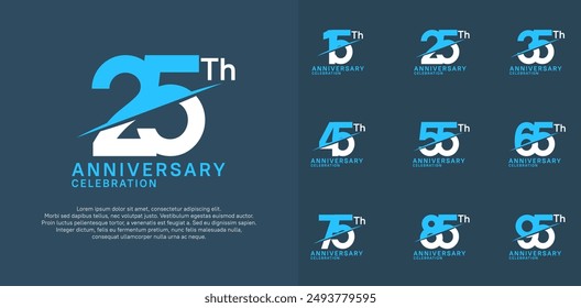 anniversary logotype vector set with blue and white color and slash for celebration day