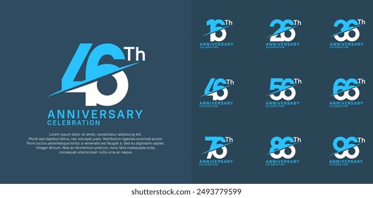 anniversary logotype vector set with blue and white color and slash for celebration day