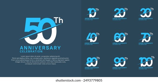 anniversary logotype vector set with blue and white color and slash for celebration day