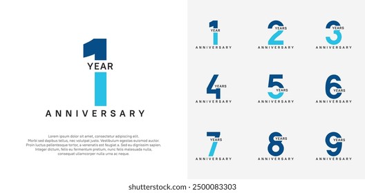 anniversary logotype vector set with blue color for special celebration day