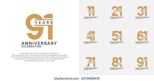 conjunto de Vector de logotipo de aniversario con color marrón para celebración especial