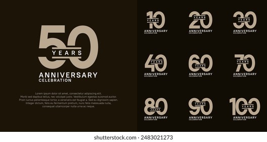 conjunto de Vector de logotipo de aniversario con color marrón para celebración especial