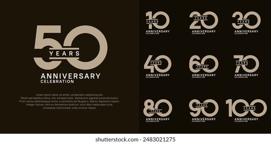 anniversary logotype vector set with brown color for special celebration